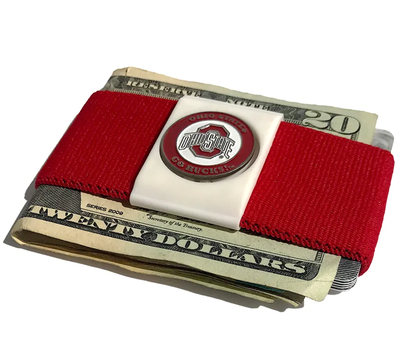 Bandit Elastic Money Clip - OHIO STATE BUCKEY Medallion - Red Band - White Clip-1