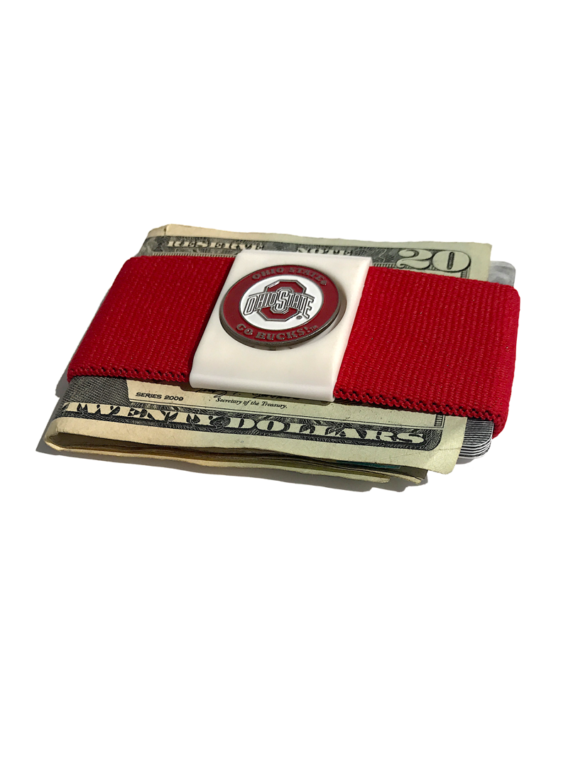 Bandit Elastic Money Clip - OHIO STATE BUCKEY Medallion - Red Band - White Clip-3