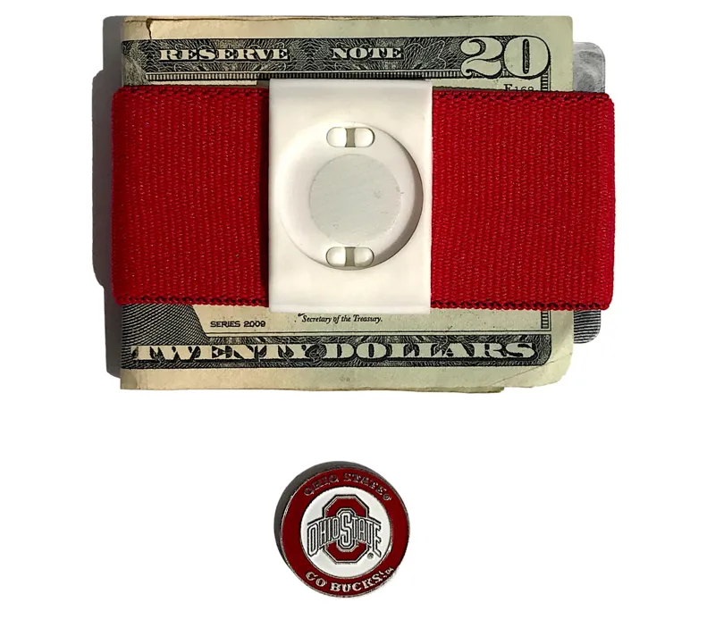 Bandit Elastic Money Clip - OHIO STATE BUCKEY Medallion - Red Band - White Clip-2